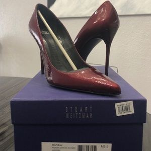 Stuart Weitzman Nouveau Radish Saffian Patent Leather, size 8.5 Stiletto Pumps